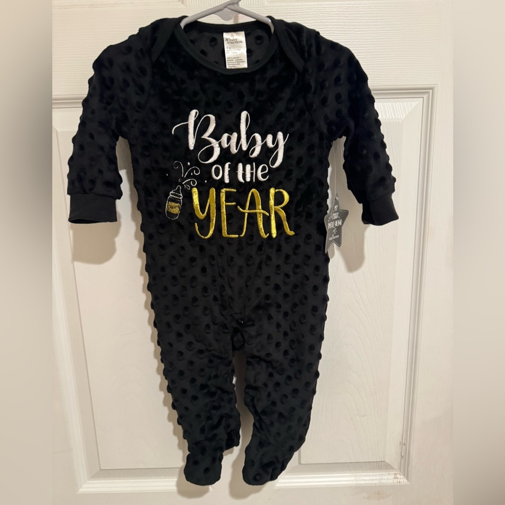 New Years Day Infant Outfit 9M, Baby Of The Year Black Footed One Piece Outfit